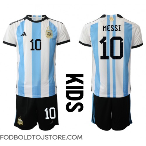 Argentina Lionel Messi #10 Hjemmebanesæt Børn VM 2022 Kortærmet (+ Korte bukser)